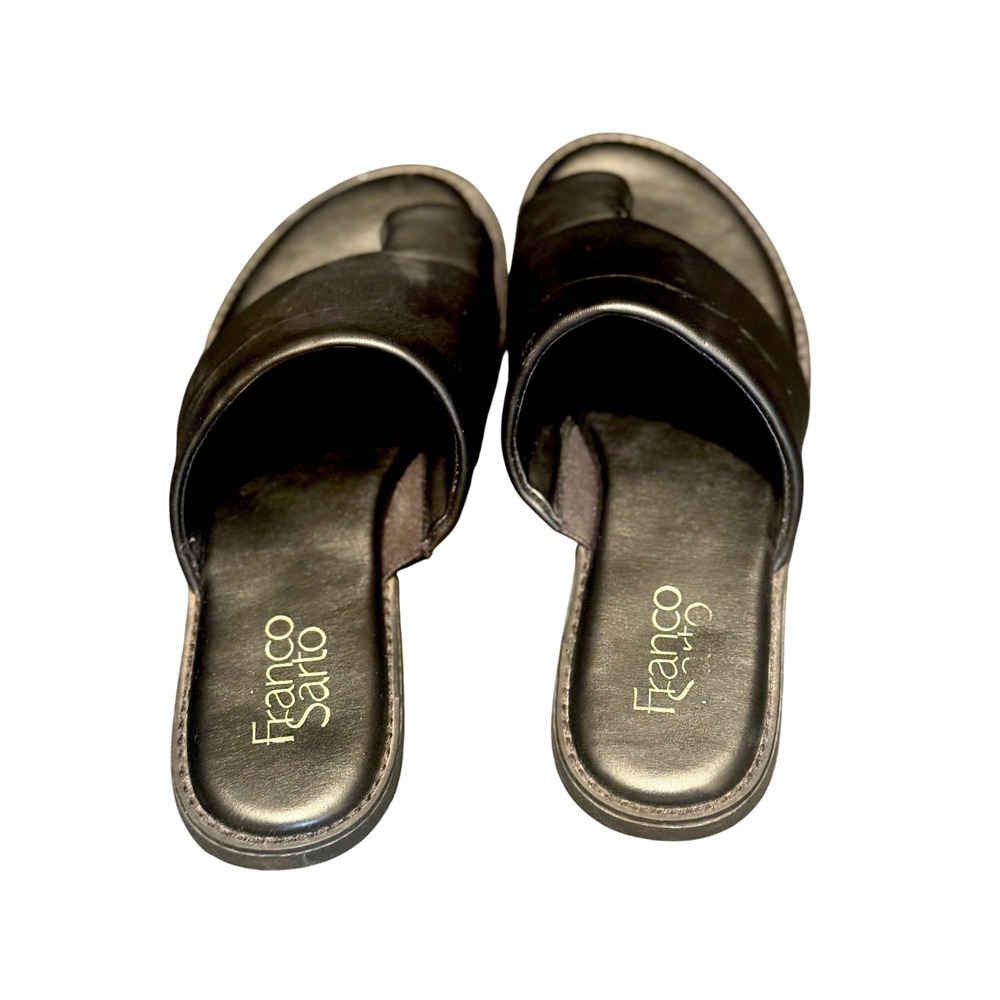 Franco Sarto Black Leather‎ Thong Slide Sandals Women's - Picture 3 of 6